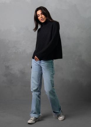 Укороченный свободный черный женский свитер модный и практичный  42-462 фото