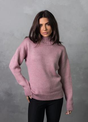 Гарний рожевий/бузковий жіночий светр під шию з вовни мериноса 42-46
