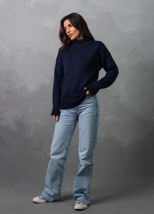 Темно-синий женский качественный шерстяной свитер из мериноса 42-463 фото
