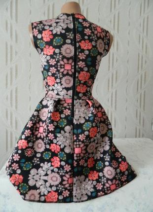 Невероятное яркое платье из плотной ткани h&amp;m в цветочный принт платья неопрен xs3 фото