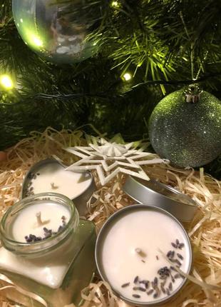 Соєві свічки ручної роботи лаванда (різдвяний набір свічок)1 фото