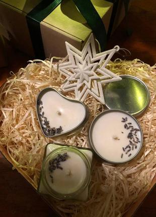 Соєві свічки ручної роботи лаванда (різдвяний набір свічок)2 фото