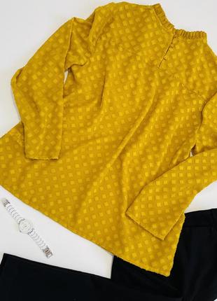 Блузка жіноча класична ошатна блузка однотонна сорочка прямого крою гірчичного кольору св'яткова2 фото