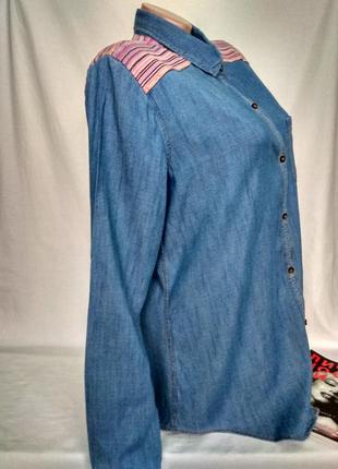 Тонкая комбинированная джинсовая удлиненная рубашка  р. m-l/ 38 , от hollister2 фото