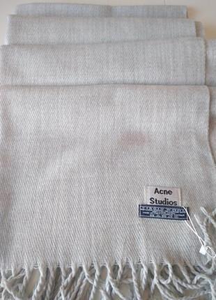 Вишуканий шарф, палантин acne studios, 100% вовна, світло-сірий