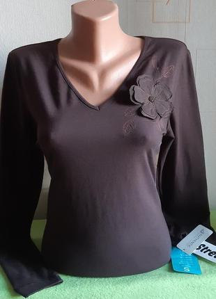 Стильная стрейчевая кофточка/лонгслив коричневого цвета authentic clothing с биркой