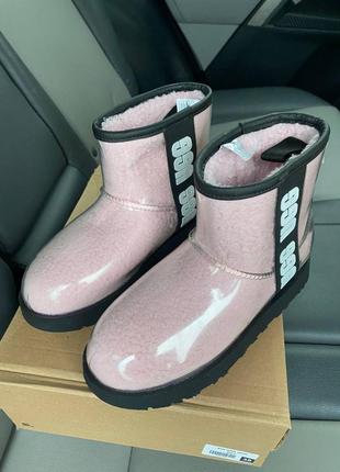 Зимові плюшеві непромокаючі уггі ugg. гумові уггі. резинові чоботи. колір рожевий, пудровий8 фото