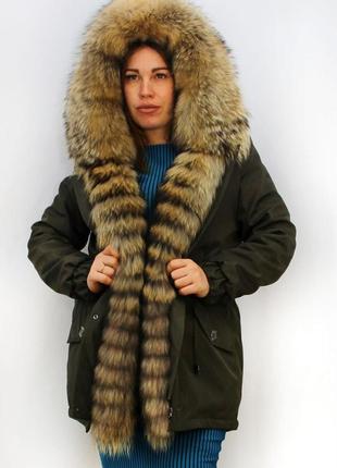 Парка куртка с натуральным мехом финского енота
