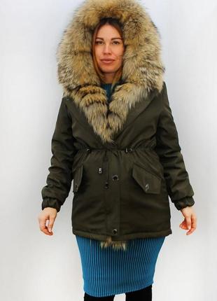 Парка куртка с натуральным мехом финского енота4 фото
