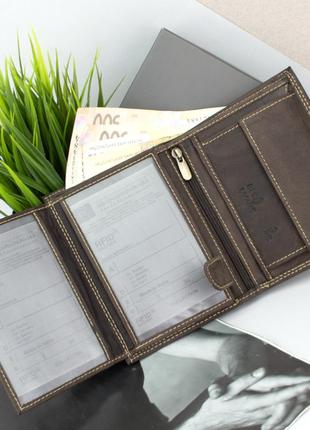 Мужское кожаное портмоне handycover n4-chm коричневое вертикальное без застежки5 фото