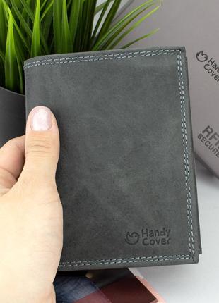 Чоловіче шкіряне портмоне handycover n4-chm темно-сіре вертикальне без застібки9 фото