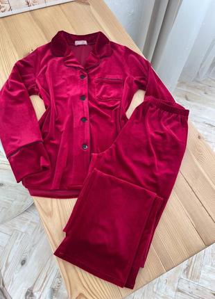 Плюшева піжама на гудзиках. велюрова рубашка та штани