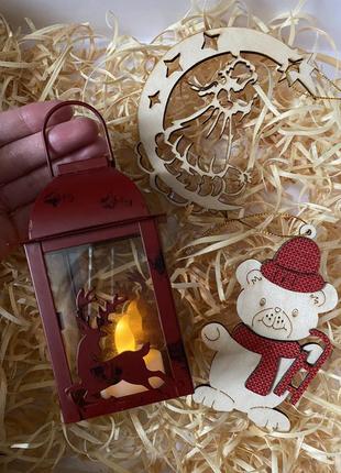 Новорічний різдвяний декоративний ліхтарик ліхтар з оленями