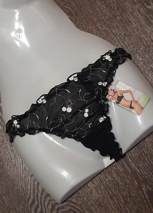 Брендові нові напівпрозорі красиві трусики бікіні з вишивкою р.8 від debenhams