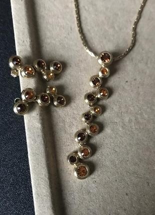 Комплект серьги+кулон из медицинского золота с цирконами