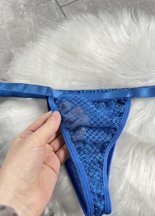 Сексуальный комплект нижнего белья: трусики, пояс, подвязки в синем цвете3 фото