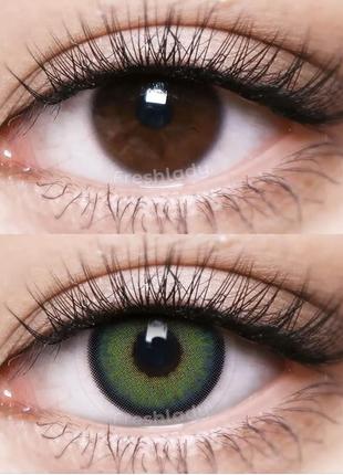 Линзы для глаз цветные зеленые. хорошее перекрытие своего цвета2 фото