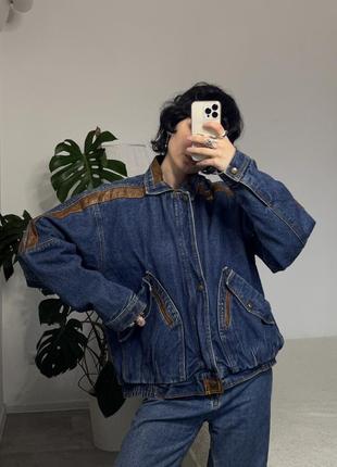 Винтажная утепленная джинсовая курточка косуха1 фото