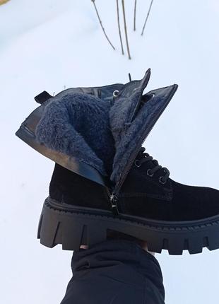 Зимние ботинки на платформе натуральная замша4 фото