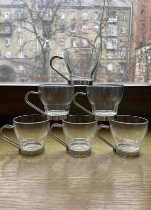 Vitrosax italy винтажные кофейные чашки стекло металл3 фото