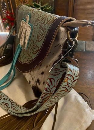 Новая кожаная сумка myra из сша, стиль бохо🌾 кантри, шерсть, орёл вестерн