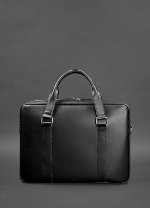 Женская кожаная сумка для ноутбука и документов большая горизонтальная на плечо с ручками черная3 фото