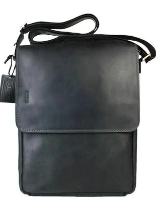 Женская кожаная вертикальная сумка для документов а4 из натуральной кожи на плечо с клапаном черная