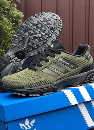 Мужские легкие  темно зеленые текстильные кроссовки adidas marathon tr🆕 адидас2 фото