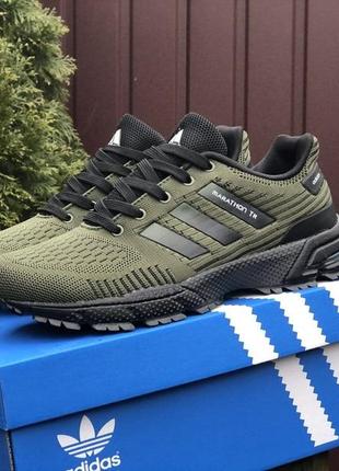 Мужские легкие  темно зеленые текстильные кроссовки adidas marathon tr🆕 адидас1 фото