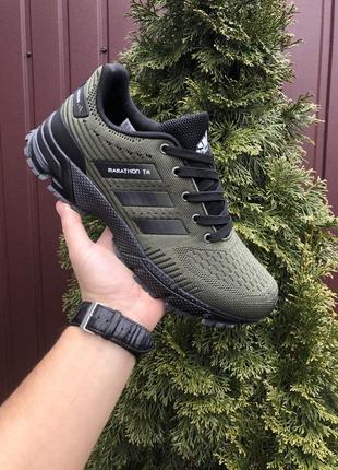 Мужские легкие  темно зеленые текстильные кроссовки adidas marathon tr🆕 адидас4 фото