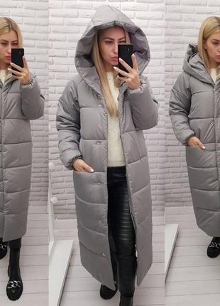 Зимнее теплое длинное пальто женское серое прямое с капишоном женское длинное пальто серое зимнее9 фото