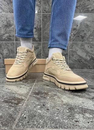 Мужские зимние бежевые ботинки с мехом8 фото