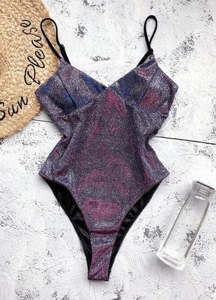 Роскошный сексуальный женский купальник с блёстками слитный блестящий серый фиолетовый персиковый s m l xl5 фото