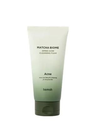 Ніжна кремова пінка для проблемної шкіри heimish matcha biome amino acne cleansing foam, 30 мл1 фото