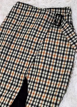 Стильная юбка bershka в клетку с имитацией запаха