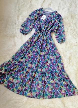 Гарне плаття шифон квітковий принт волан на талії куліска витягується за вашим розміром за бажання