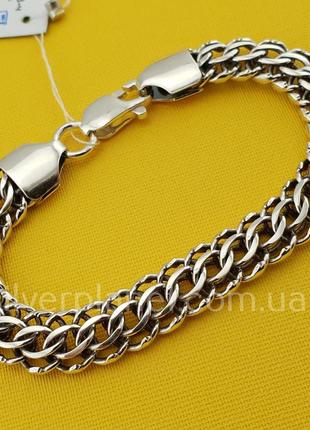 Широкий серебряный браслет. массивный мужской браслет. питон. венеция. длина 21.5 см5 фото