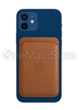 Чохол apple leather wallet with magsafe для iphone 14 pro (коричневий/brown)