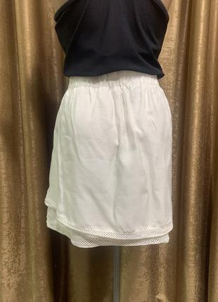Белая, вискозная, лёгкая, воздушная юбка lindex с прошвой, р.m6 фото