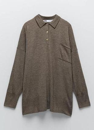 Джемпер поло оверсайз зі змішаної вовни мериноса та вовни, яка zara/5930/1 фото