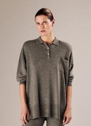 Джемпер поло оверсайз зі змішаної вовни мериноса та вовни, яка zara/5930/4 фото
