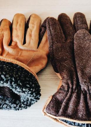 Крутые кожанные с шерстью перчатки mustang / теплые рукавицы размера l4 фото