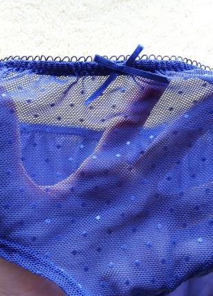 Новые синие кобальт гипюровые полупрозрачные трусики сетка слипы в точку горох горошек с цветами м-л/10-12/38-40/46-48 debenhams3 фото