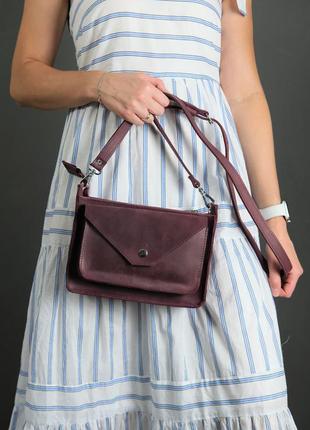 Женская кожаная сумка уголок, натуральная винтажная кожа, цвет бордо