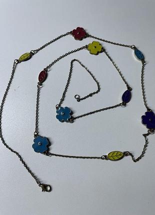 Длинное ожерелье браслет с цветами и листочками