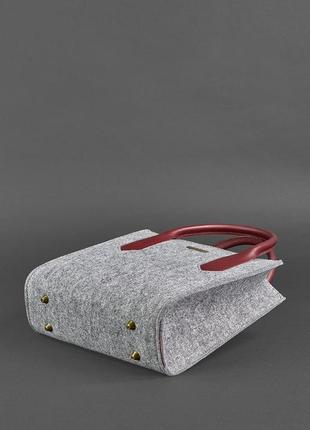 Жіноча фетрова сумка через плече кросс-боді з фетра і бордовими вставками з натуральної шкіри6 фото