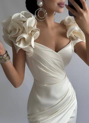 Платье асиметричного кроя с объёмными рукавами шёлк сатин9 фото