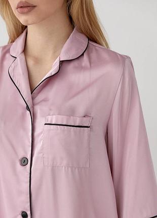 Шовкова подовжена зваблива сорочка, домашня рубашка, нічна сорочка з довгими рукавами, подовжена рубашка шовк