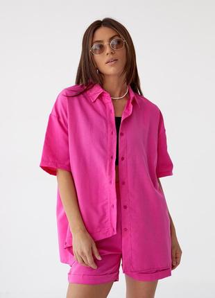 Стильный летний костюм с шортами и рубашкой coastmoda - розовый цвет, l (есть размеры)