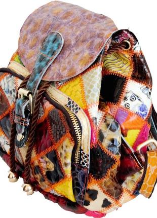 Яскравий різнокольоровий шкіряний рюкзак.4 фото